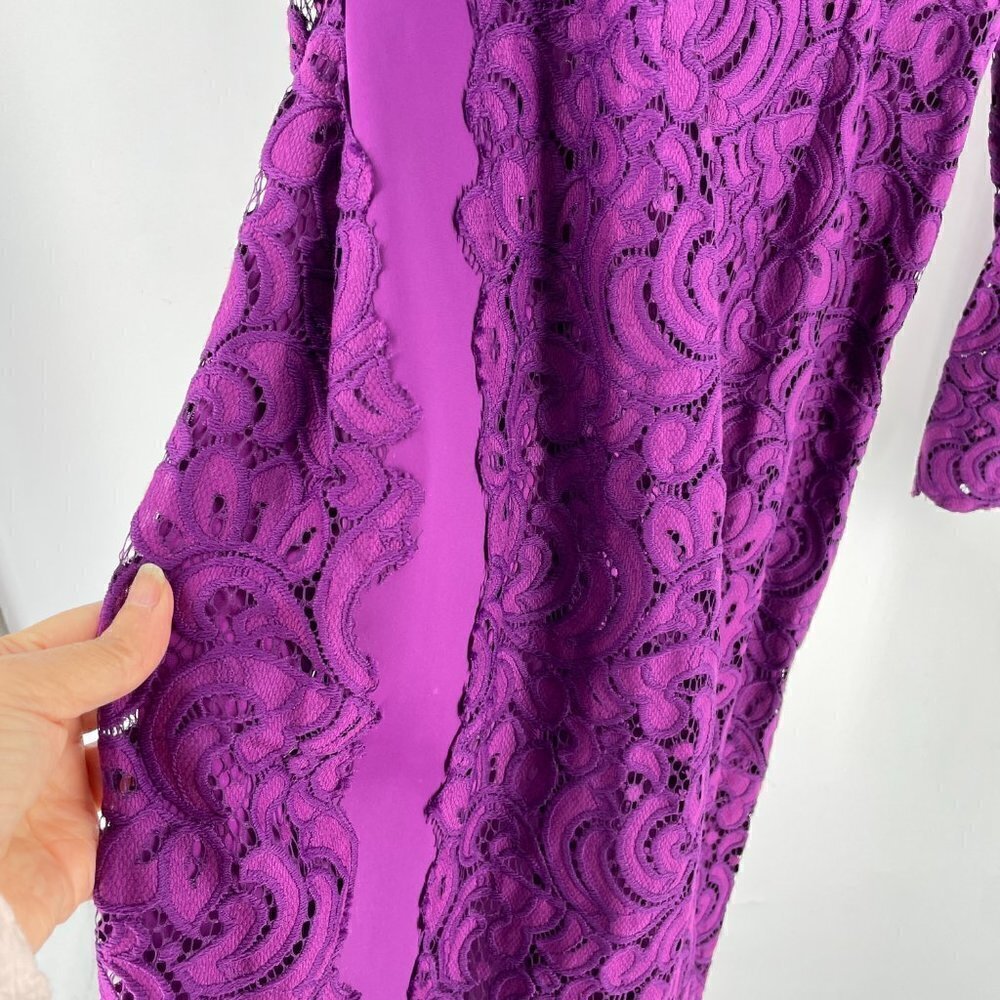 SALE Elie Tahari Bellamy Purple Lace Long-Sleeve Cocktail Party Sheath Dress 8 - Picture 7 of 10